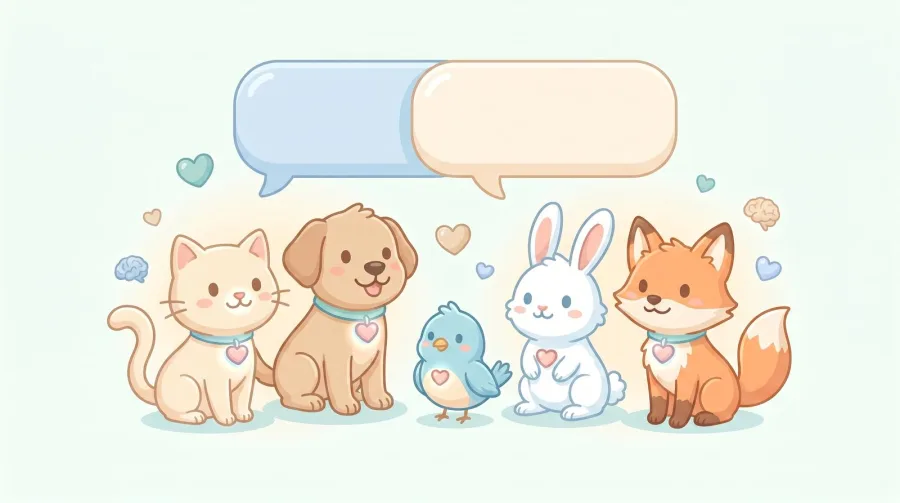Les cinq animaux disponibles comme avatar : chat, chien, oiseau, lapin et renard.