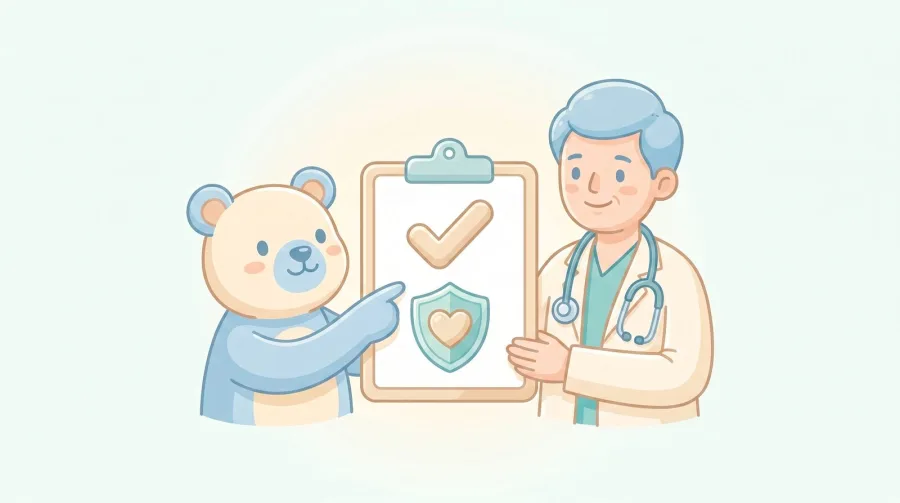 Illustration d'un professionnel de santé et d'un compagnon animal présentant un document validé.